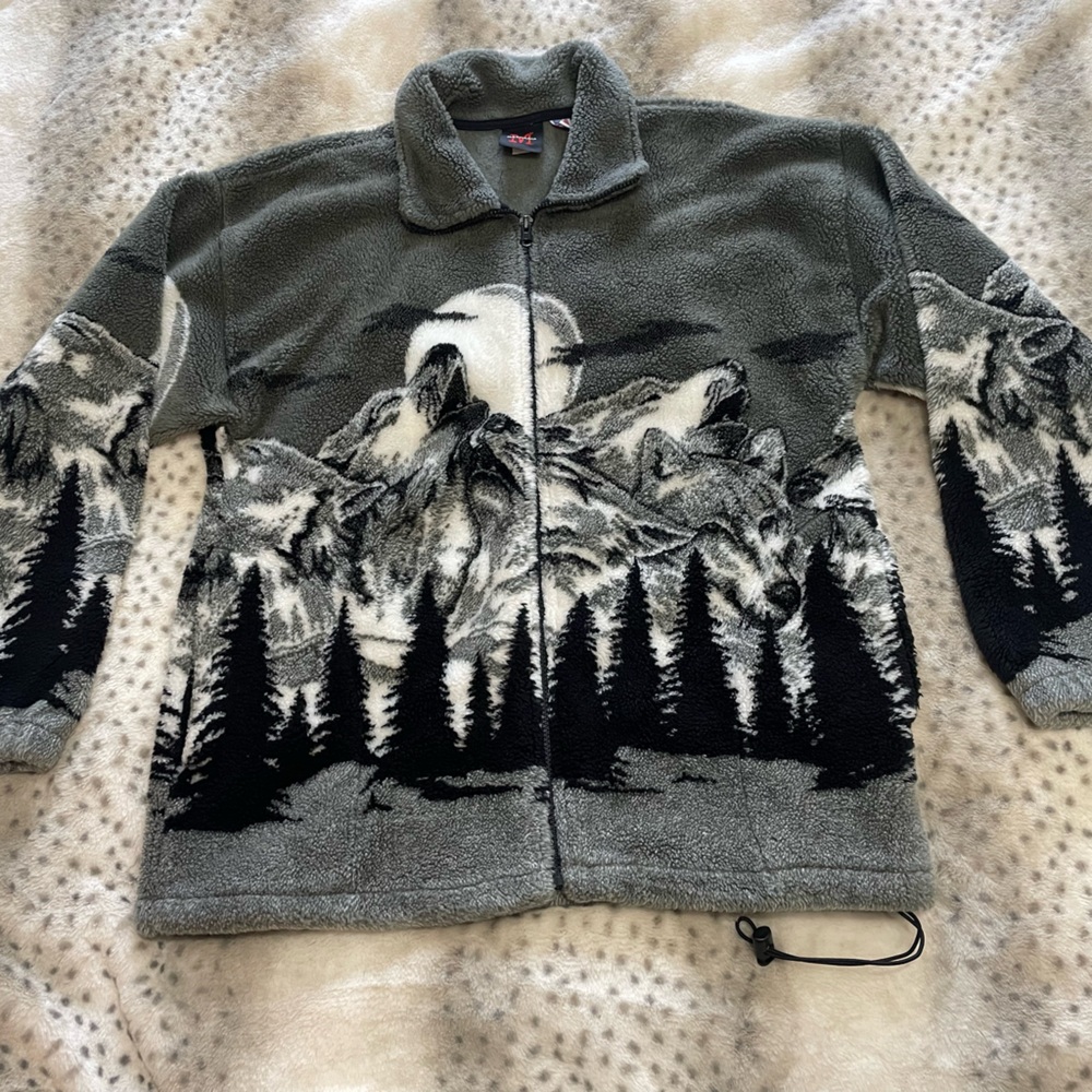 Vintage Mazmania Howling Wolf Fleece Jacket Zip Up